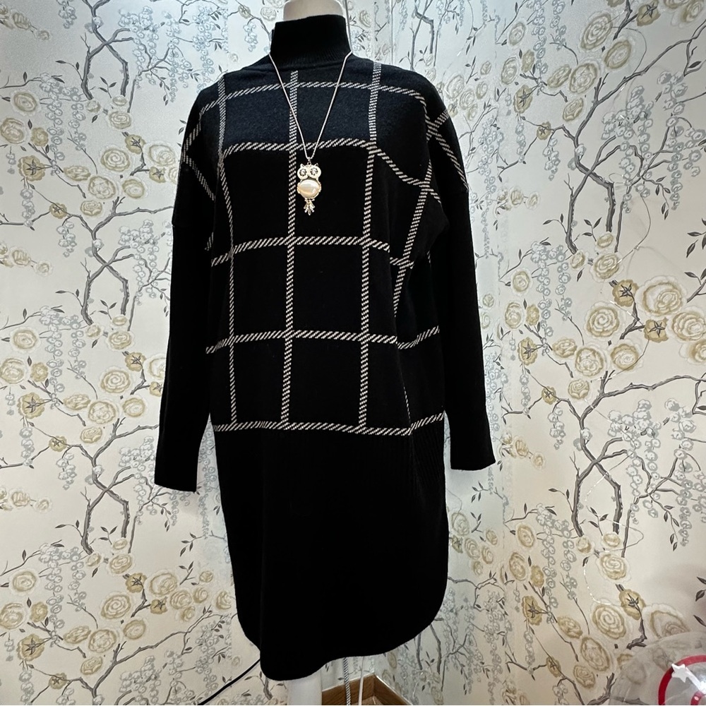 NWT Barbour Cassius Plaid Sweaterdress Sz M‎ Black Wool Long Sleeves Turtleneck